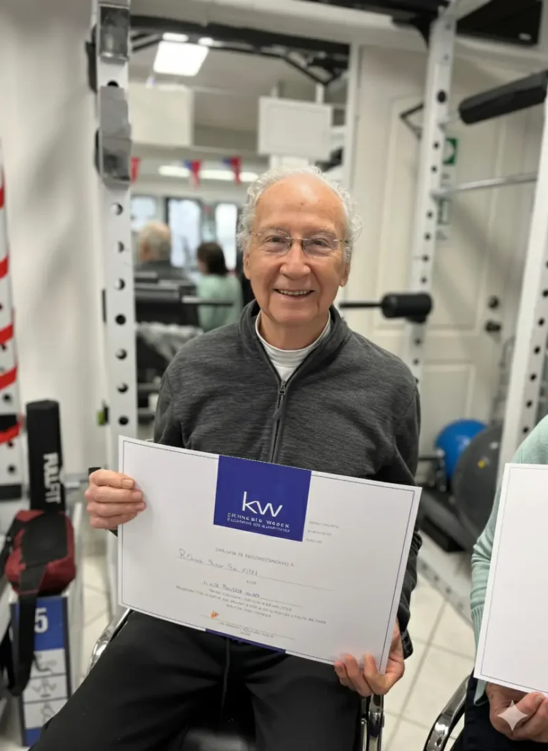 Patricio recibiendo diploma de reconocimiento en premiación interna del centro de kinesiología KinesicWork