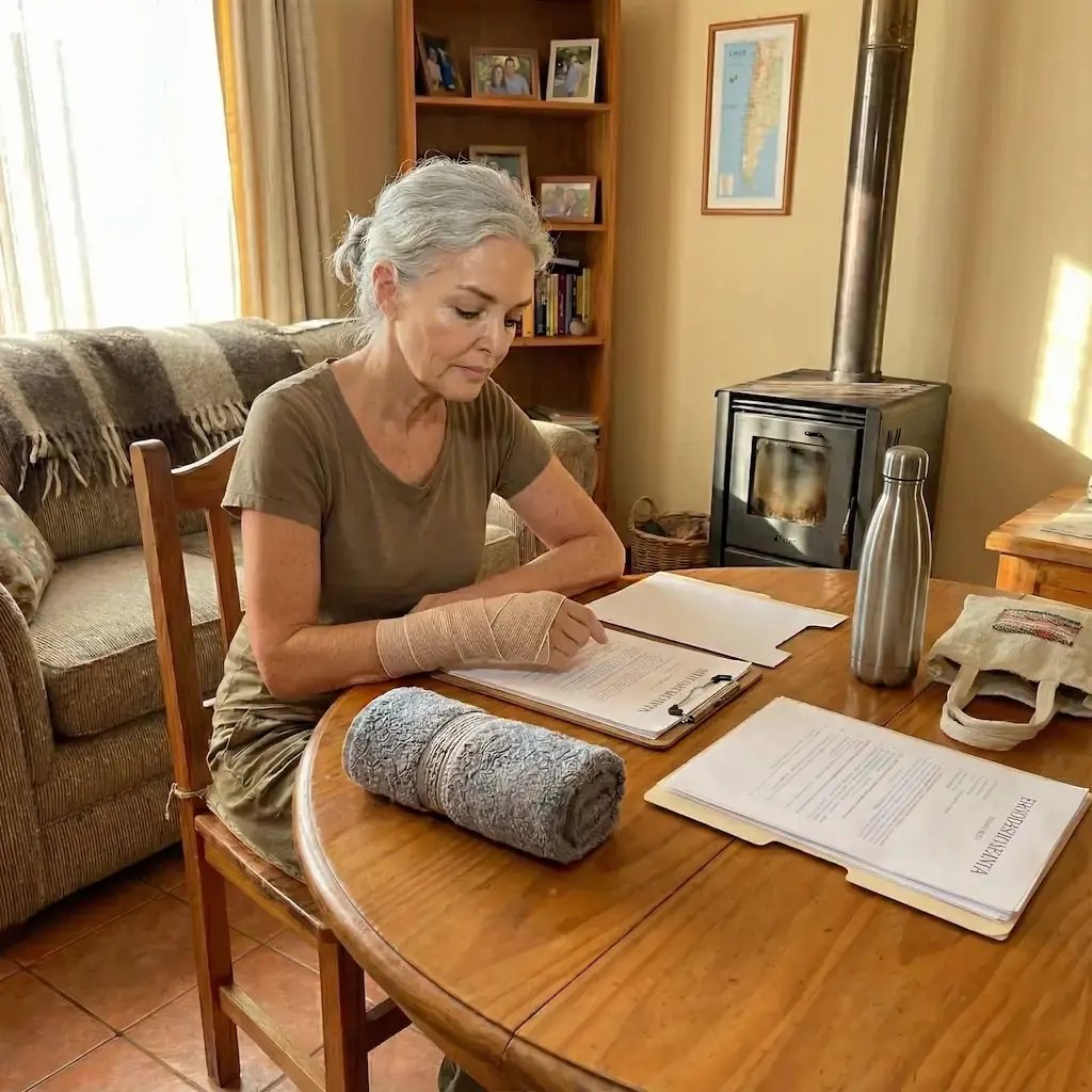 Mujer preparando documentos médicos para su evaluación kinésica en KinesicWork